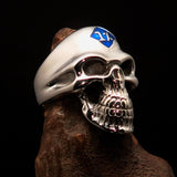 Mirror polished Men's Outlaw Biker Ring blue 1% Skull - Sterling Silver - BikeRing4u