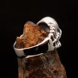 Excellent crafted Men's blue 1% Outlaw Biker Skull and Bones Ring - Sterling Silver - BikeRing4u