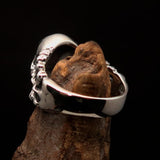 Excellent crafted Men's blue 1% Outlaw Biker Skull and Bones Ring - Sterling Silver - BikeRing4u