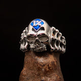 Excellent crafted Men's blue 1% Outlaw Biker Skull and Bones Ring - Sterling Silver - BikeRing4u