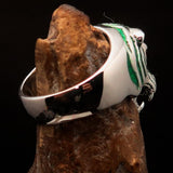 Excellent crafted Men's Predator Ring Tiger red CZ Eyes and green Stripes - Sterling Silver - BikeRing4u