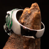 Excellent crafted Men's Predator Ring Tiger red CZ Eyes and green Stripes - Sterling Silver - BikeRing4u