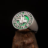 Excellent crafted Men's green Templar Knight Seal Ring - Sterling Silver - BikeRing4u