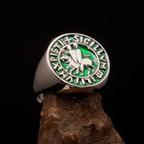 Excellent crafted Men's green Templar Knight Seal Ring - Sterling Silver - BikeRing4u