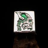 Perfectly crafted Men's Ring green Viking Warrior - Sterling Silver - BikeRing4u