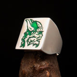 Perfectly crafted Men's Ring green Viking Warrior - Sterling Silver - BikeRing4u