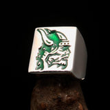 Perfectly crafted Men's Ring green Viking Warrior - Sterling Silver - BikeRing4u
