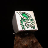 Perfectly crafted Men's Ring green Viking Warrior - Sterling Silver - BikeRing4u