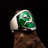 Excellent crafted Men's Hammer and Sickle Crest Ring green - Sterling Silver - BikeRing4u