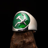 Excellent crafted Men's Hammer and Sickle Crest Ring green - Sterling Silver - BikeRing4u
