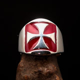 Excellent crafted Men's red Iron Cross Biker Ring - Sterling Silver - BikeRing4u