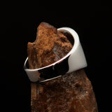 Excellent crafted Men's red Iron Cross Biker Ring - Sterling Silver - BikeRing4u