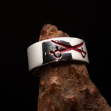 Excellent crafted Men's Cavalry Ring red Crossed Sabers - Sterling Silver - BikeRing4u