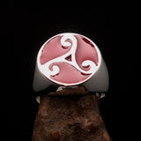Perfectly crafted Men's Celtic Triade Ring red Triskele - Sterling Silver - BikeRing4u