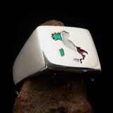 Excellent crafted Men's Italian Flag Ring Italy - Sterling Silver - BikeRing4u