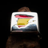 Excellent crafted Men's Spanish Flag Ring Spain - Sterling Silver - BikeRing4u