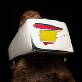 Excellent crafted Men's Spanish Flag Ring Spain - Sterling Silver - BikeRing4u