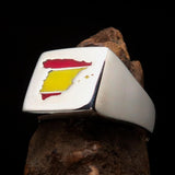 Excellent crafted Men's Spanish Flag Ring Spain - Sterling Silver - BikeRing4u