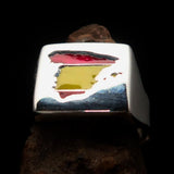 Excellent crafted Men's Spanish Flag Ring Spain - Sterling Silver - BikeRing4u