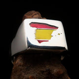 Excellent crafted Men's Spanish Flag Ring Spain - Sterling Silver - BikeRing4u