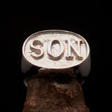 Perfectly crafted oval Initial Men's Ring SON one word - two tone Sterling Silver - BikeRing4u