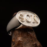 Perfectly crafted oval Initial Men's Ring SON one word - two tone Sterling Silver - BikeRing4u