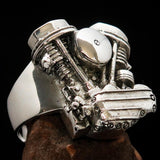 Excellent crafted Men's Panhead Engine Biker Ring - Sterling Silver - BikeRing4u