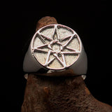 Excellent crafted Men's Heptagon Ring seven sided Polygon - two tone Sterling Silver - BikeRing4u