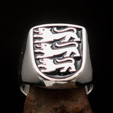 Perfectly crafted Men's Shield Ring Black 3 Lions Coat of Arms - Sterling Silver - BikeRing4u