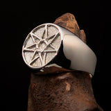 Excellent crafted Men's Heptagon Ring seven sided Polygon - two tone Sterling Silver - BikeRing4u