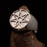 Excellent crafted Men's Heptagon Ring seven sided Polygon - two tone Sterling Silver - BikeRing4u