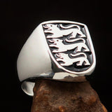 Perfectly crafted Men's Shield Ring Black 3 Lions Coat of Arms - Sterling Silver - BikeRing4u