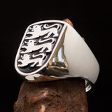 Perfectly crafted Men's Shield Ring Black 3 Lions Coat of Arms - Sterling Silver - BikeRing4u