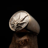 Men's Ring Cannabis Leaf Marihuana Medical Weed Symbol - two tone Sterling Silver - BikeRing4u