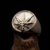 Men's Ring Cannabis Leaf Marihuana Medical Weed Symbol - two tone Sterling Silver - BikeRing4u