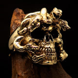 Excellent crafted Men's Medusa Snake Skull Ring - Antiqued Brass - BikeRing4u