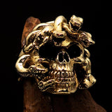 Excellent crafted Men's Medusa Snake Skull Ring - Antiqued Brass - BikeRing4u