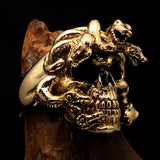 Excellent crafted Men's Medusa Snake Skull Ring - Antiqued Brass - BikeRing4u