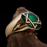 Nicely crafted Men's Hebrew Pinky Ring Green Star of David - Solid Brass - BikeRing4u