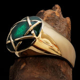Nicely crafted Men's Hebrew Pinky Ring Green Star of David - Solid Brass - BikeRing4u