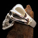 Mirror polished Men's Sterling Silver Outlaw Biker Ring 1% Skull Red - BikeRing4u