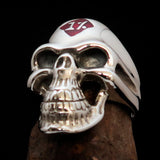 Mirror polished Men's Sterling Silver Outlaw Biker Ring 1% Skull Red - BikeRing4u