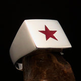 Excellent crafted Sterling Silver Men's Socialist Ring Red Star - BikeRing4u