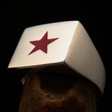 Excellent crafted Sterling Silver Men's Socialist Ring Red Star - BikeRing4u