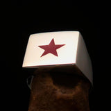 Excellent crafted Sterling Silver Men's Socialist Ring Red Star - BikeRing4u