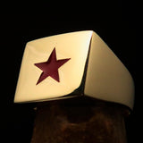Excellent crafted Men's Communist Brass Ring Red Star Pentagram - BikeRing4u