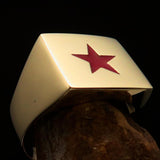 Excellent crafted Men's Communist Brass Ring Red Star Pentagram - BikeRing4u