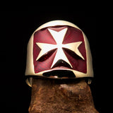 Excellent crafted Men's red Maltese Cross Biker Ring - solid Brass - BikeRing4u
