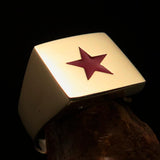Excellent crafted Men's Communist Brass Ring Red Star Pentagram - BikeRing4u