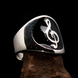 Excellent crafted round Men's black Treble Clef Ring - Sterling Silver - BikeRing4u